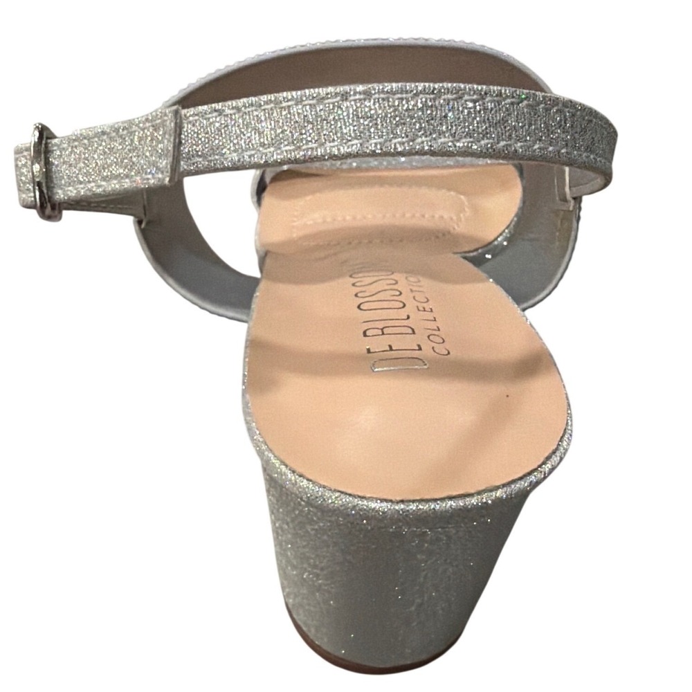 De Blossom Collection Verona-59W Silver Sparkle Rhinestone Block Heels Wide 10 - Picture 6 of 7
